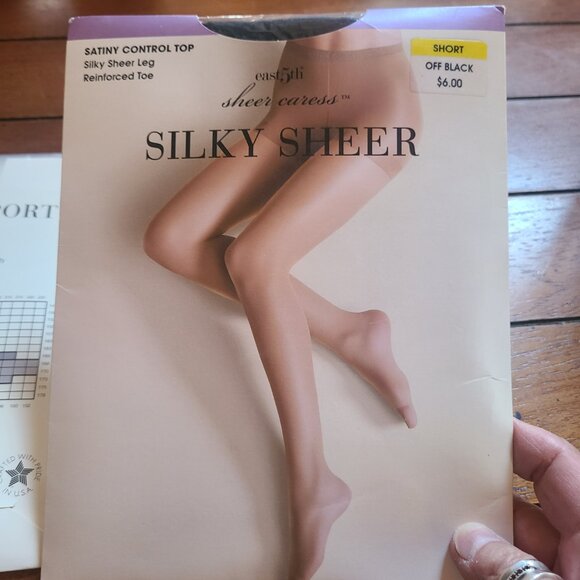 VTG. NEW JCPenney Pantyhose Sheer Carress Control Top Size Short Off Black Sheer - Picture 7 of 11